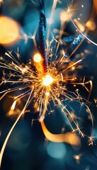 Close-Up Sparkler in Festive Bokeh Background - Perfect for Holiday Celebrations and Firework Displays