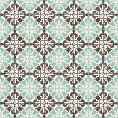 A decorative pattern featuring intricate floral designs in brown and white on a light blue background.