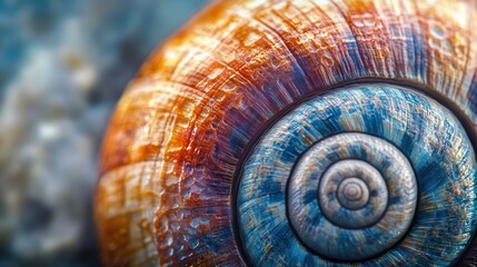 Close-up of a Snail Shell with Intricate Patterns and Shimmering Colors
