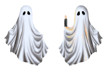 ghost halloween ghost Halloween ghost dressed as a winged bride in a spooky yet elegant fashion Hand drawn illustration on a transparent background