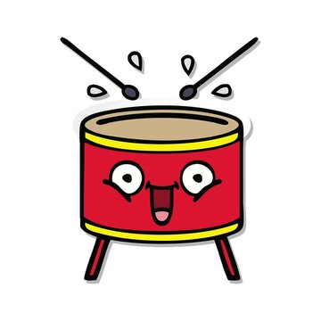 sticker of a cute cartoon playing drum