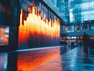 Digital screen showing interest rates dropping like a waterfall, financial crisis imagery