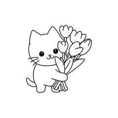 cat with flowers coloroing book