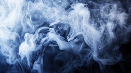 Abstract Blue Smoke Swirling on Black Background