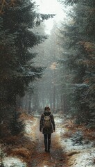 Fototapeta premium Mindful New Year Walk in Tranquil Forest with Sunlight and Mist - Serene Nature Scene