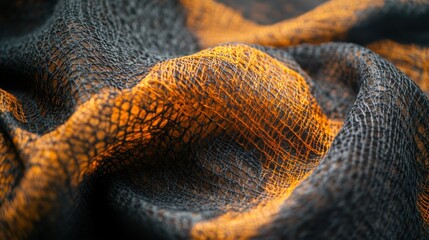 Fototapeta premium Close-up of Black and Orange Interwoven Fabric