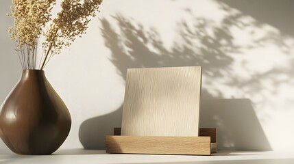 Engraved wooden photo stand with personalized text, minimalist design.