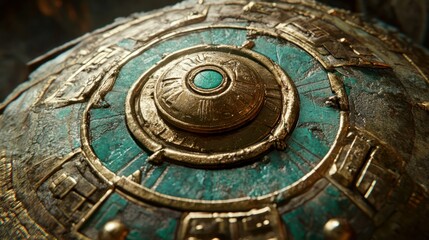Obraz premium Close-up of a Circular Ornate Design with a Teal Jewel Center