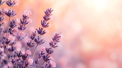 Naklejka premium Purple Lavender Flowers Blooming in Sunlight