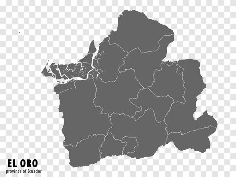 Blank map El Oro Province of Ecuador. High quality map El Oro with municipalities on transparent background for your web site design, logo, app, UI. Ecuador.  EPS10.