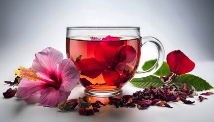 Tea Infusion with Fresh Flowers and Herbs