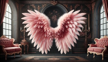 Pink angel wings vitorian style photography backdrop