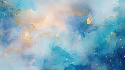 Ethereal space-inspired watercolor art with prism lens flare, light blue tones, and gold accents floating in soft pastel hues.