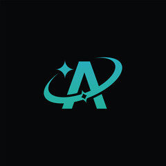 Futuristic A Logo with Space Swoosh and Star  Technology & Innovation Design, Letter A tech logo