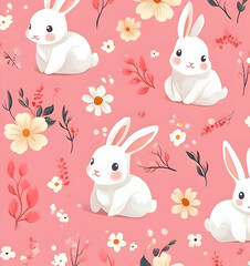 Adorable Rabbit And Flowers Background 