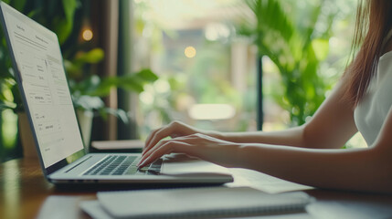 person who sits in front of the laptop and plans expenses, income and finances, created with generative AI technology