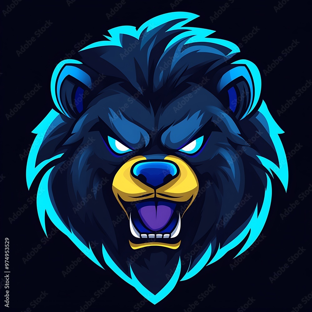 Sticker Fierce blue and black bear mascot logo for gaming team or esports