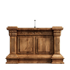Elegant wooden counter with intricate designs, isolated on white background, transparent background