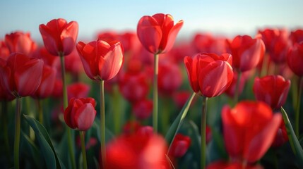 Fototapeta premium Red tulips in garden