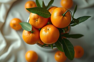 Fresh mandarins on lighte background, isolated, still life, healthy eating, mockup for text placement