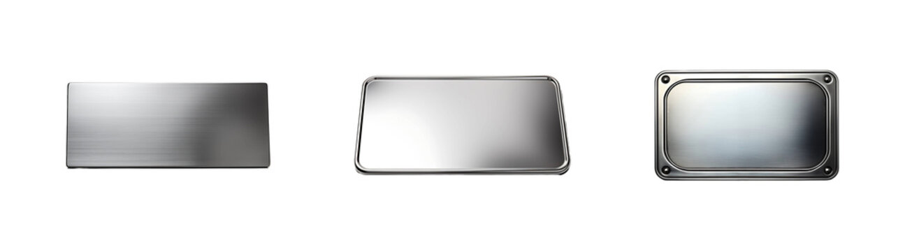 Set, collection of Silver Plaque isolated on transparent background.