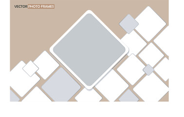 Empty rhombus photo frames. Set of square photo cards different sizes. Vector realistic Mockup for banner design, flyer, leaflet, photo album, portraits, collages. Blank template on beige. EPS10.