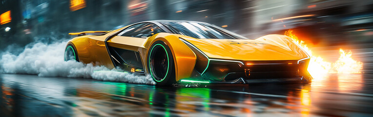 Futuristic Supercar Blazing Through Neon City