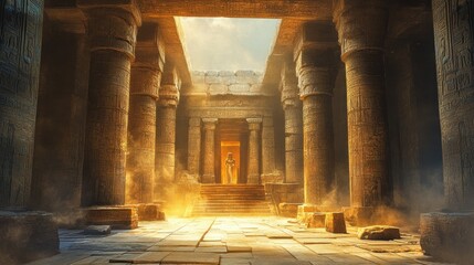 Fototapeta premium Ancient Egyptian Temple Interior with a Woman Standing in the Entrance