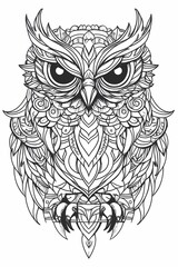 Obraz premium owl mandala geometric coloring book thick outlines illustration in black and white