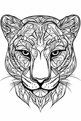 Obraz premium panther mandala geometric coloring book thick outlines illustration in black and white