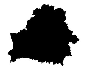 Vector map of Belarus, republic of, a country in Eastern Europe. Detailed black silhouette, isolated on white background.