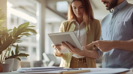 Business Partners Reviewing a Tablet Computer in an Office Setting