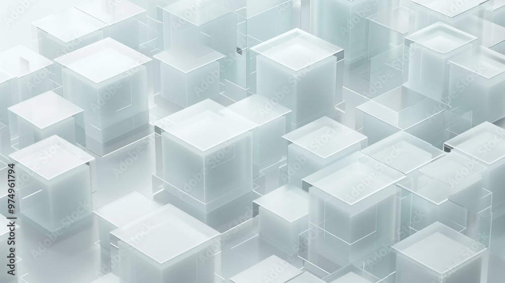 Poster a white background with many cubes in it. ai.