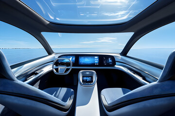 Futuristic Interior of Autonomous Car Highlighting Comfort and Advanced Technology
