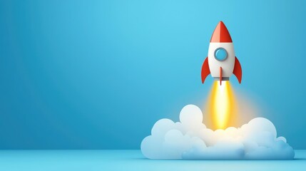 A colorful rocket launches into the sky, symbolizing adventure, exploration, and the excitement of reaching new heights.