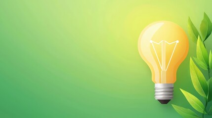 A vibrant light bulb next to green leaves symbolizes innovation and sustainability, merging nature with technology.