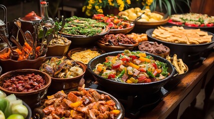 Obraz premium Cuisine of the Andes Comfort food from Peru at a buffet table 