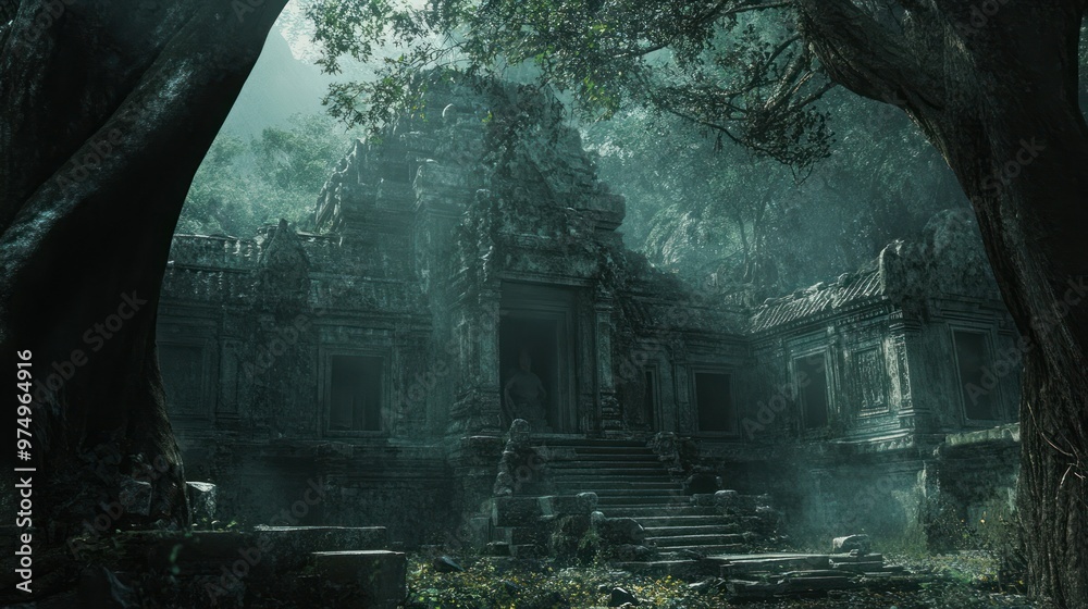 Canvas Prints Ancient Stone Temple Overgrown with Jungle Foliage