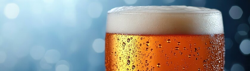 A refreshing glass of golden beer with frothy head, perfect for summer gatherings and celebrations.