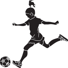 The silhouette of an athletic and fit girl playing and practising passing techniques