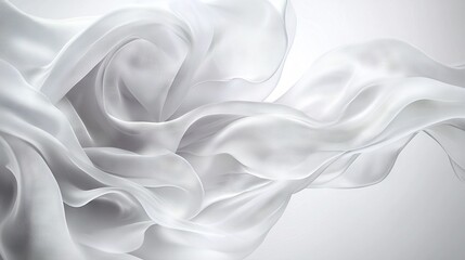 Fototapeta premium A high-quality close-up of white fabric swaying gently against a neutral gray backdrop, featuring sharp focus and minimal blur