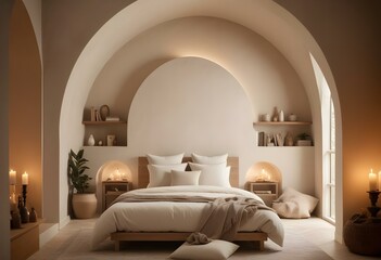a bedroom with a bed and a lamp on the wall.