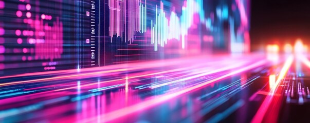 AI ecosystem analytics, dynamic data dashboards, neon data streams, sleek interface