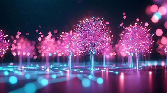 AI ecosystem development, virtual AI nodes, holographic growth visualization