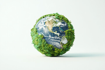 Fototapeta premium 3D rendering of a planet Earth with moss and trees, isolated on a white background