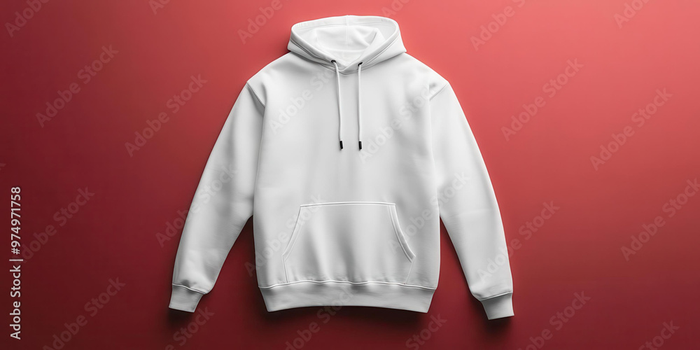 Wall mural Stylish white hoodie on a red background, perfect for casual wear and fashion photography.