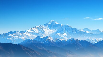 Obraz premium Snowcapped mountains under a clear blue sky, winter weather, cold and majestic