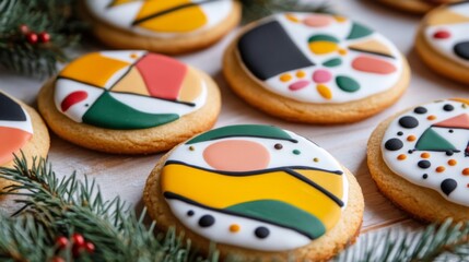 Decorated Sugar Cookies with Geometric Patterns and Sprinkles