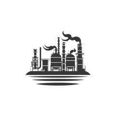 Naklejka premium Black and White Silhouette of a Factory on an Island