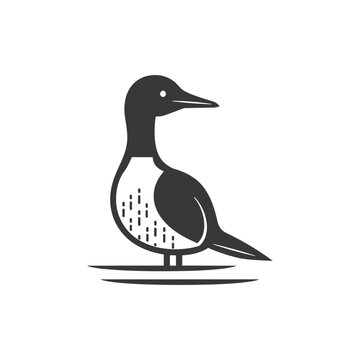 recommend clip art: Black and white silhouette of a loon standing on a platform